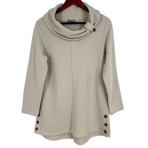 NEW NWOT Habitat Sz Small Cream Beige Wearable Art Blouse Shirt Top Christmas